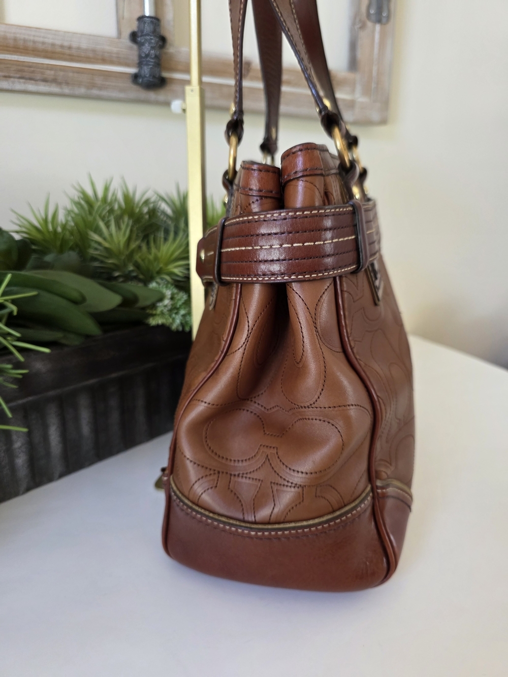 Vintage Hamptons Legacy Horsebit Tote & Wallet Set Cognac Embossed Leather Y2K - Picture 6 of 16